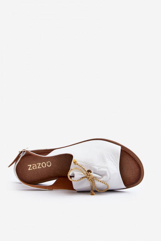 Leather Flat Sandals Zazoo 2898 White