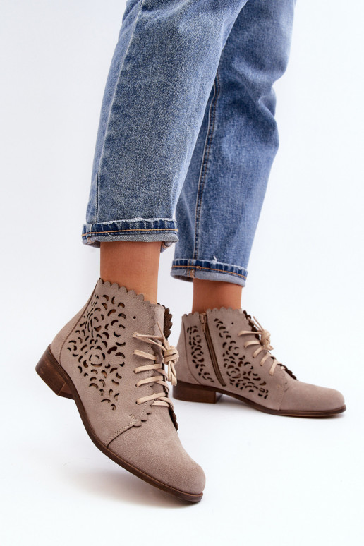 Lace-up Women's Openwork Boots Zazoo 2871 Beige Lace-up Women's Openwork Boots Zazoo 2871 Beige