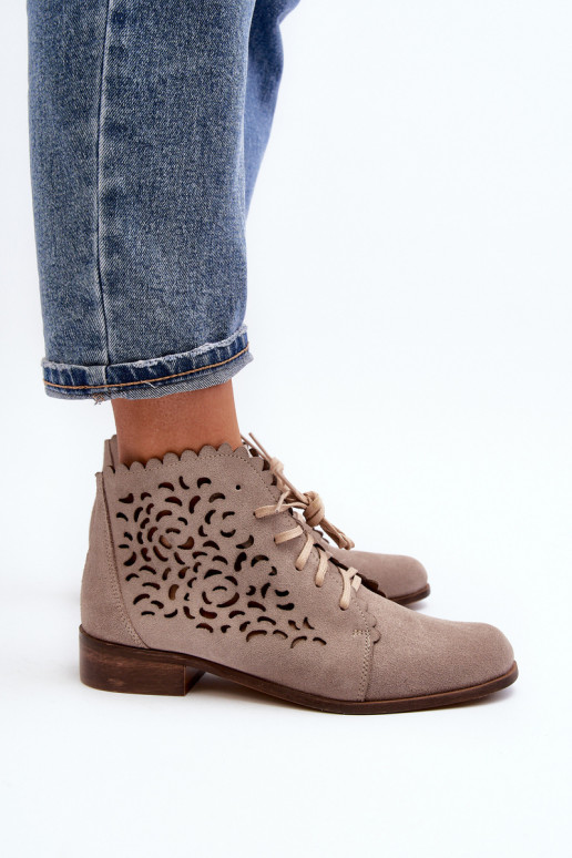 Lace-up Women's Openwork Boots Zazoo 2871 Beige Lace-up Women's Openwork Boots Zazoo 2871 Beige