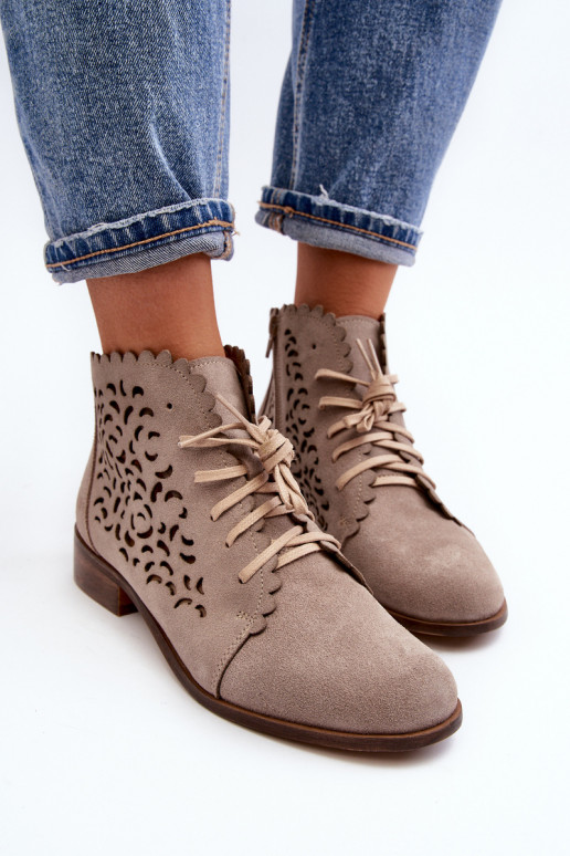 Lace-up Women's Openwork Boots Zazoo 2871 Beige Lace-up Women's Openwork Boots Zazoo 2871 Beige