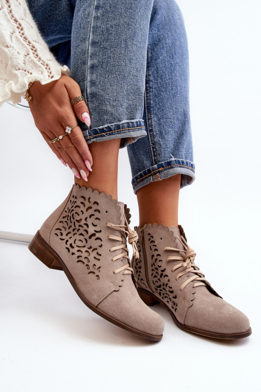 Lace-up Women's Openwork Boots Zazoo 2871 Beige Lace-up Women's Openwork Boots Zazoo 2871 Beige