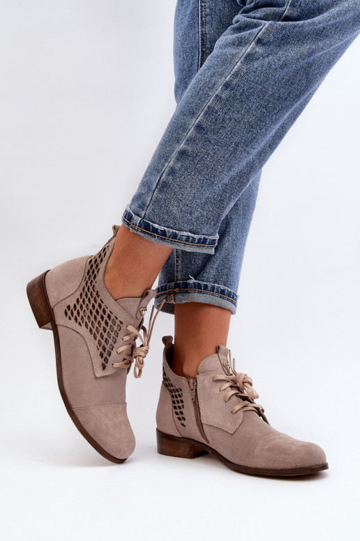 Zazoo 2878 Low Cutout Women's Suede Boots Beige Zazoo 2878 Low Cutout Women's Suede Boots Beige
