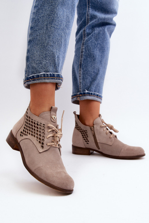 Zazoo 2878 Low Cutout Women's Suede Boots Beige Zazoo 2878 Low Cutout Women's Suede Boots Beige