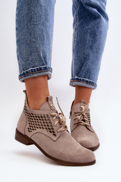 Zazoo 2878 Low Cutout Women's Suede Boots Beige Zazoo 2878 Low Cutout Women's Suede Boots Beige