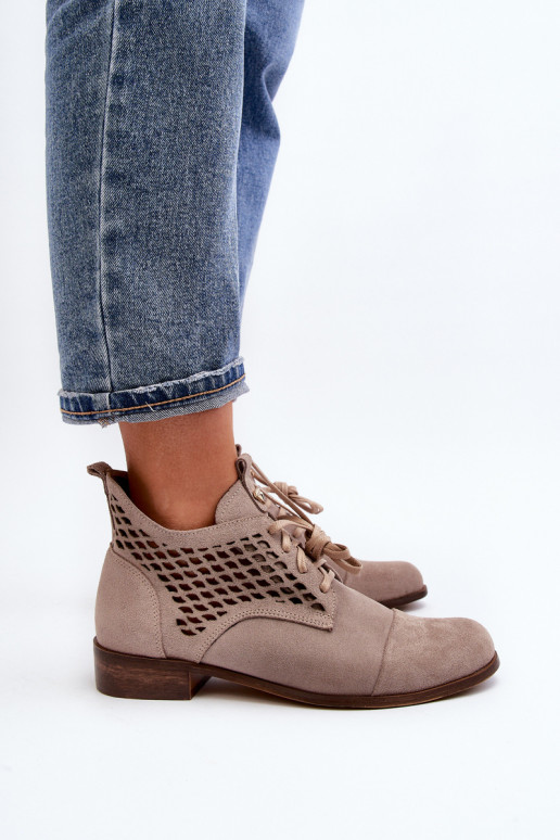 Zazoo 2878 Low Cutout Women's Suede Boots Beige Zazoo 2878 Low Cutout Women's Suede Boots Beige