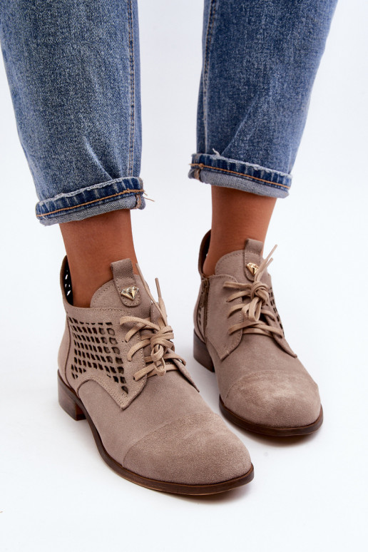 Zazoo 2878 Low Cutout Women's Suede Boots Beige Zazoo 2878 Low Cutout Women's Suede Boots Beige
