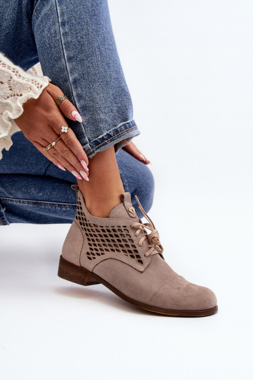 Zazoo 2878 Low Cutout Women's Suede Boots Beige Zazoo 2878 Low Cutout Women's Suede Boots Beige