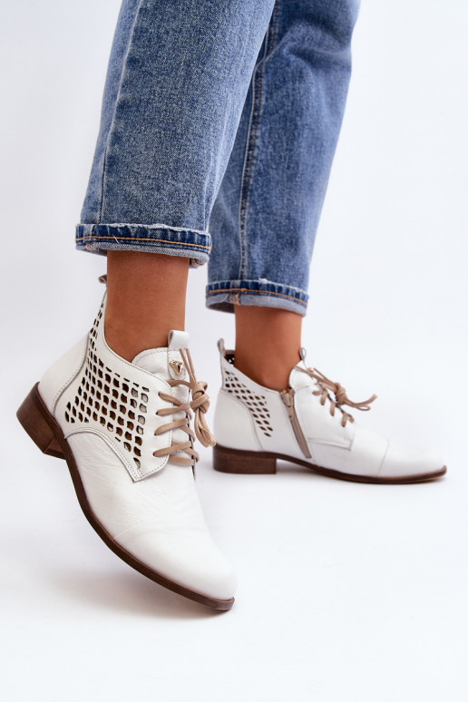 Zazoo 2878 Low Cut Out Leather Women's White Boots