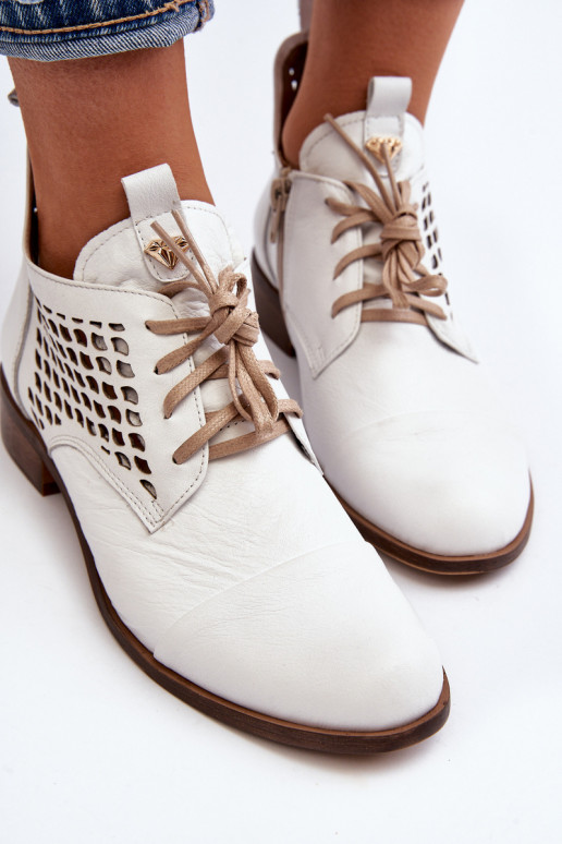 Zazoo 2878 Low Cut Out Leather Women's White Boots