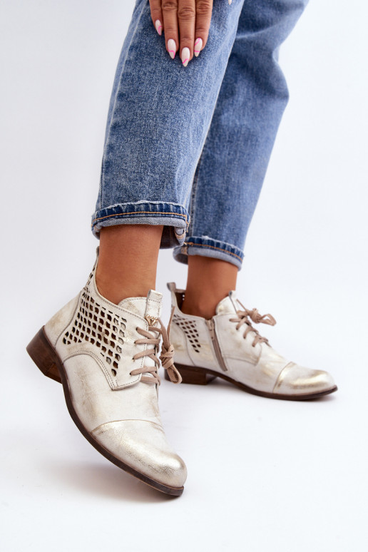 Zazoo 2878 Low Cutout Leather Women's Boots Silver