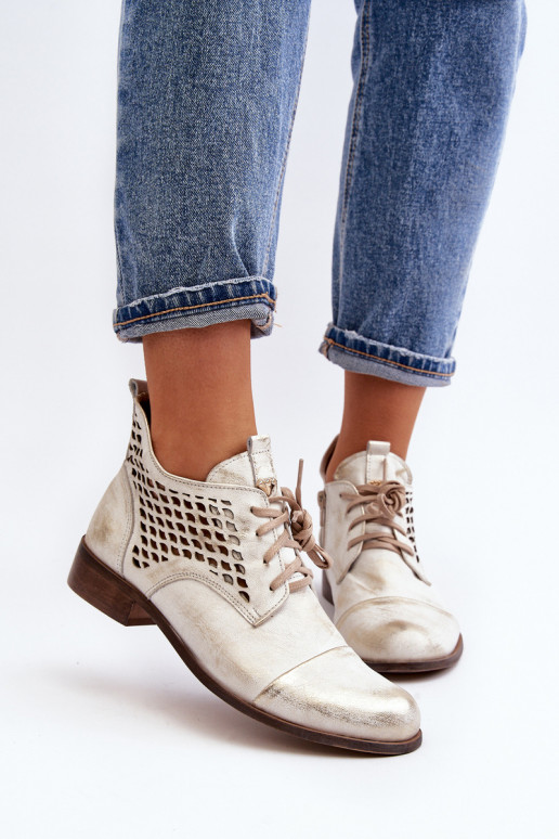 Zazoo 2878 Low Cutout Leather Women's Boots Silver