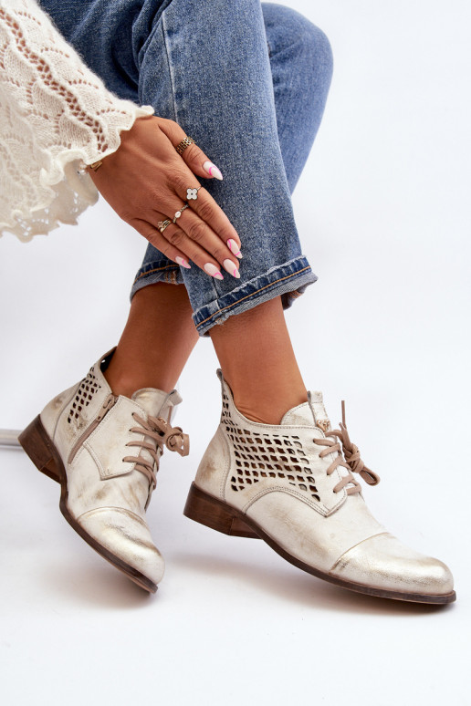 Zazoo 2878 Low Cutout Leather Women's Boots Silver