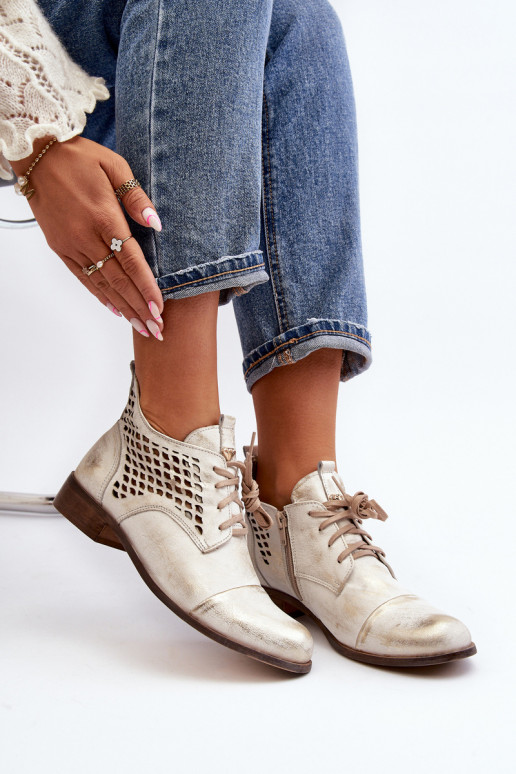 Zazoo 2878 Low Cutout Leather Women's Boots Silver