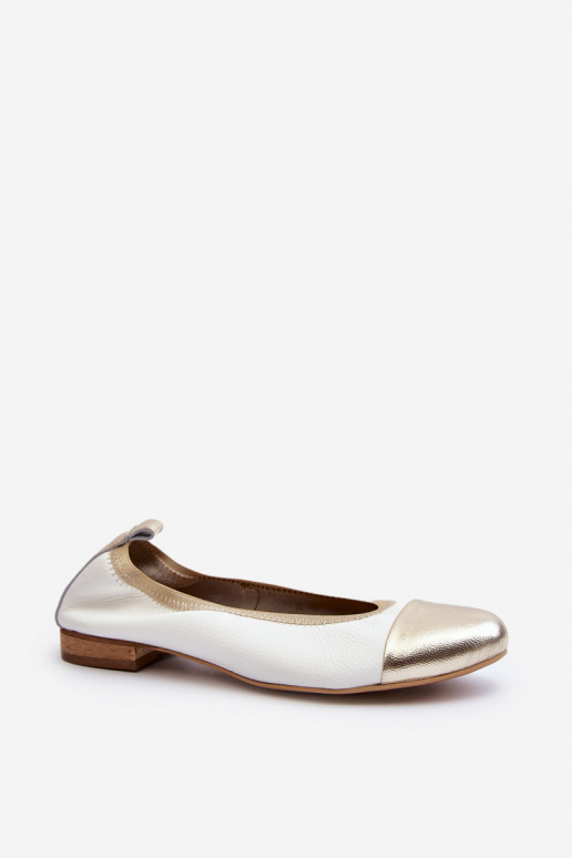 Zazoo 2890 Leather Ballerina White-Gold Zazoo 2890 Leather Ballerina White-Gold
