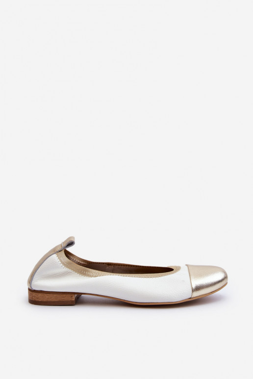 Zazoo 2890 Leather Ballerina White-Gold Zazoo 2890 Leather Ballerina White-Gold