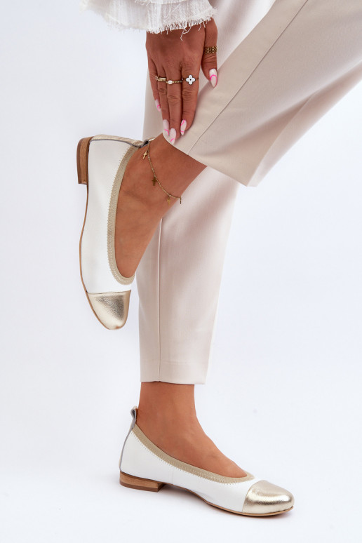 Zazoo 2890 Leather Ballerina White-Gold Zazoo 2890 Leather Ballerina White-Gold