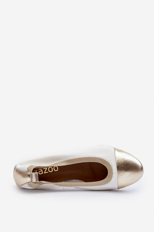 Zazoo 2890 Leather Ballerina White-Gold Zazoo 2890 Leather Ballerina White-Gold