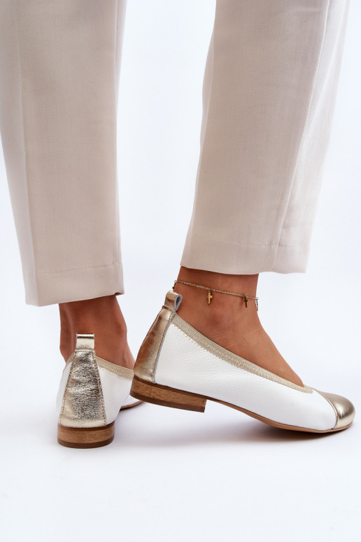 Zazoo 2890 Leather Ballerina White-Gold Zazoo 2890 Leather Ballerina White-Gold