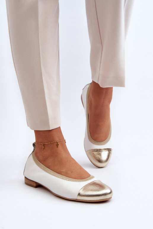 Zazoo 2890 Leather Ballerina White-Gold Zazoo 2890 Leather Ballerina White-Gold