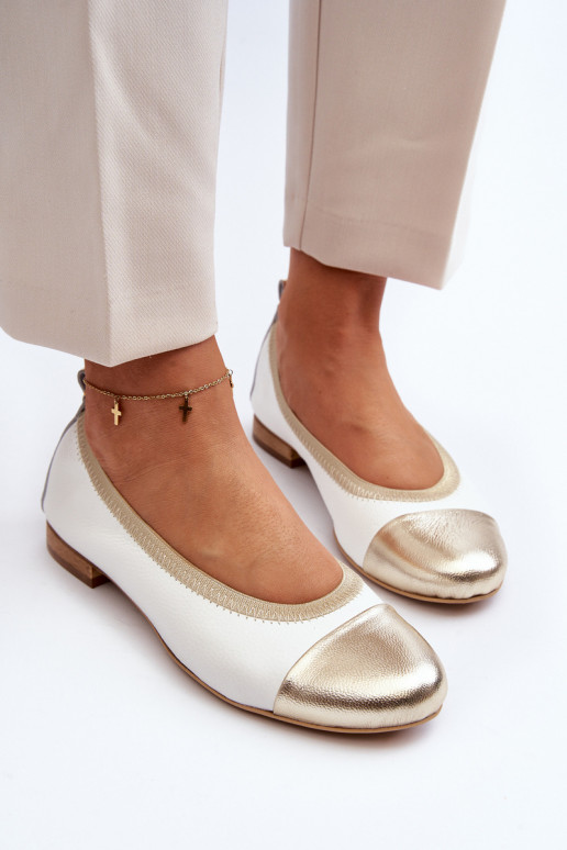 Zazoo 2890 Leather Ballerina White-Gold Zazoo 2890 Leather Ballerina White-Gold