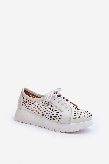 Women's Leather Openwork Shoes Zazoo 2821 Light Grey 2