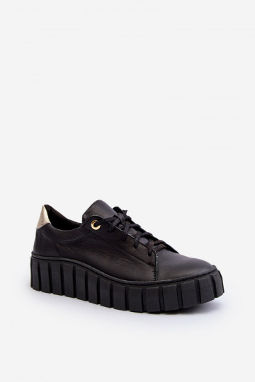 Women's Leather Chunky Sole Shoes Zazoo 2919 Black 2