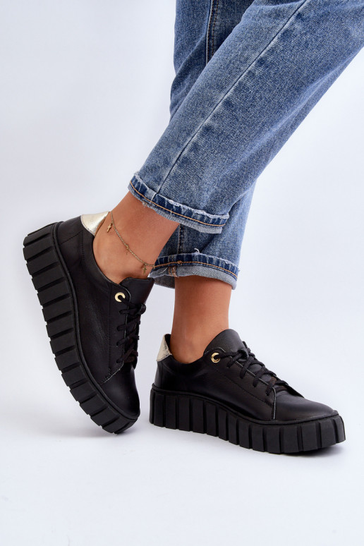 Women's Leather Chunky Sole Shoes Zazoo 2919 Black Women's Leather Chunky Sole Shoes Zazoo 2919 Black