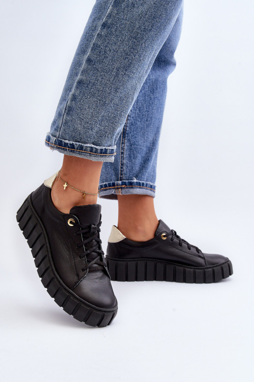 Women's Leather Chunky Sole Shoes Zazoo 2919 Black Women's Leather Chunky Sole Shoes Zazoo 2919 Black