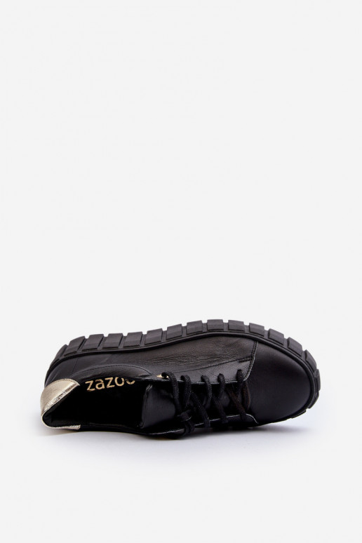 Women's Leather Chunky Sole Shoes Zazoo 2919 Black Women's Leather Chunky Sole Shoes Zazoo 2919 Black