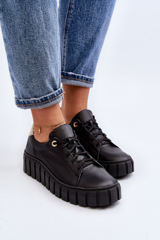 Women's Leather Chunky Sole Shoes Zazoo 2919 Black Women's Leather Chunky Sole Shoes Zazoo 2919 Black