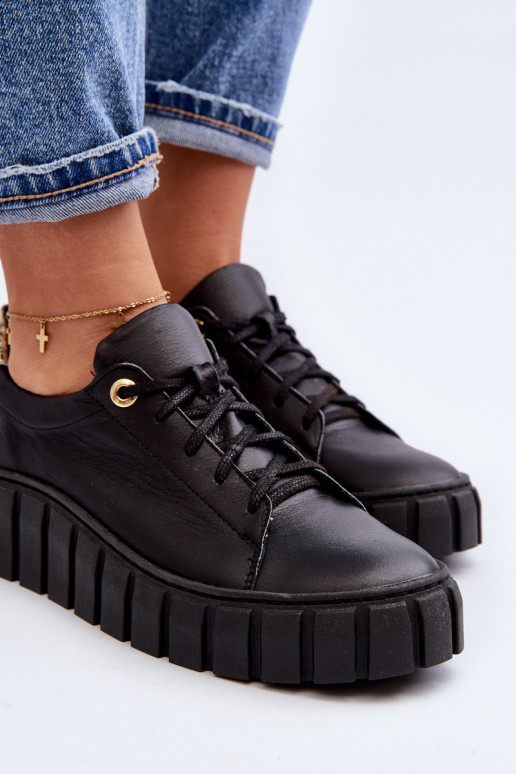 Women's Leather Chunky Sole Shoes Zazoo 2919 Black Women's Leather Chunky Sole Shoes Zazoo 2919 Black