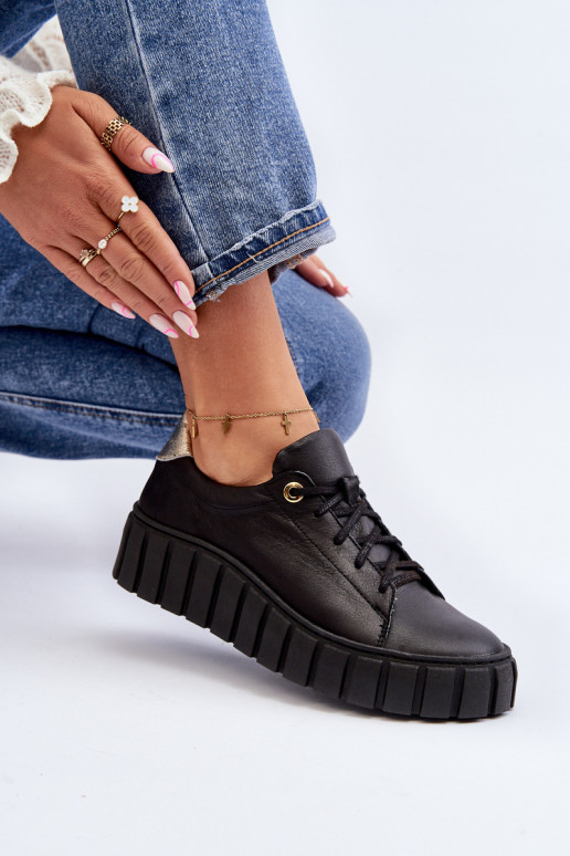 Women's Leather Chunky Sole Shoes Zazoo 2919 Black Women's Leather Chunky Sole Shoes Zazoo 2919 Black