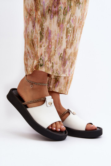 Women's Leather Sandals Zazoo 2896 White-Black 2