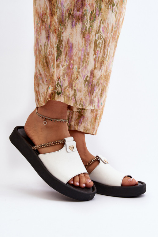 Women's Leather Sandals Zazoo 2896 White-Black Women's Leather Sandals Zazoo 2896 White-Black