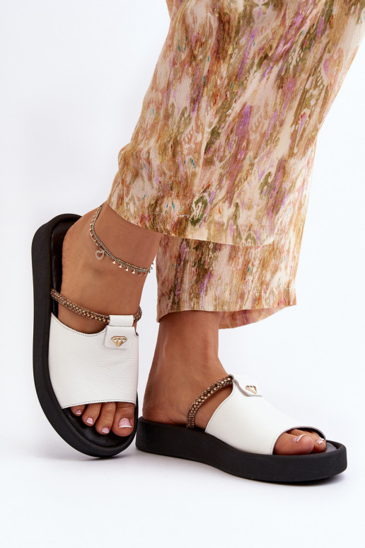 Women's Leather Sandals Zazoo 2896 White-Black Women's Leather Sandals Zazoo 2896 White-Black