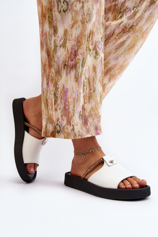 Women's Leather Sandals Zazoo 2896 White-Black Women's Leather Sandals Zazoo 2896 White-Black