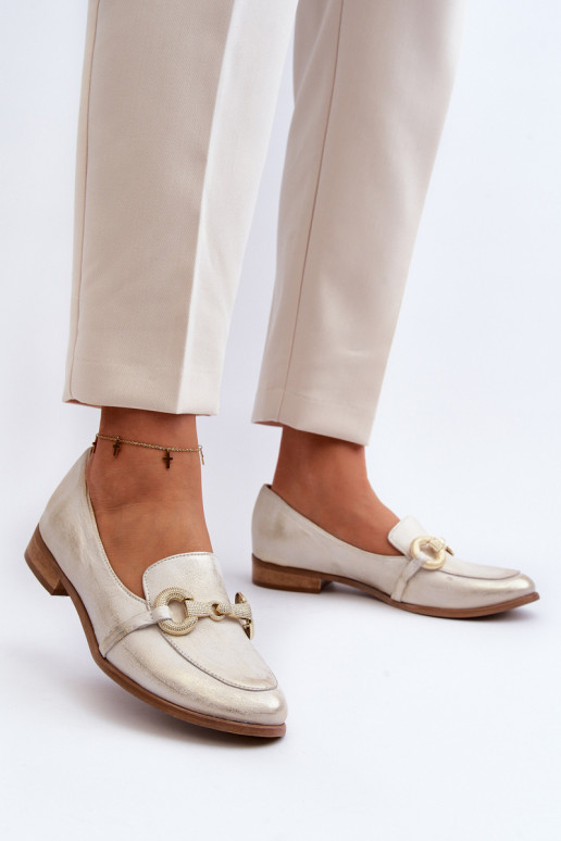 Zazoo 2880 Damskie Mokasyny SkórzanewithOzdobą Złote