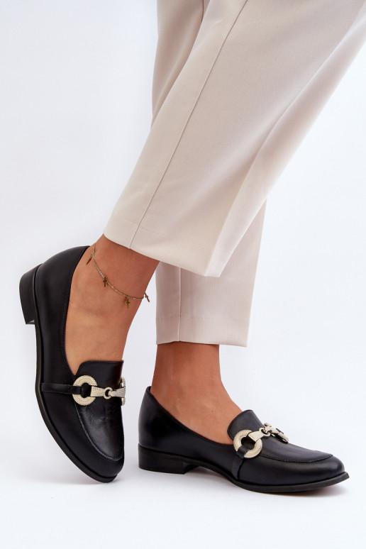 Zazoo 2880 Women's Leather Moccasins with Decoration Black