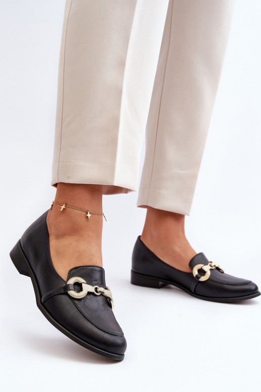 Zazoo 2880 Women's Leather Moccasins with Decoration Black