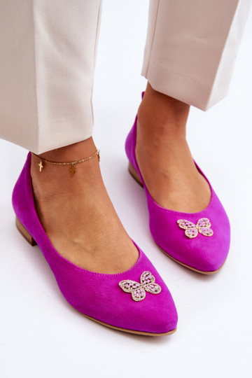 Zazoo 2887 Zamszowe BalerinywithOzdobnym Motylem Fuksja