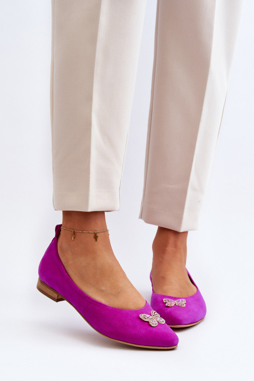 Leather Ballerinas with Zazoo 2885 Gold-White Embellishment Leather Ballerinas with Zazoo 2885 Gold-White Embellishment