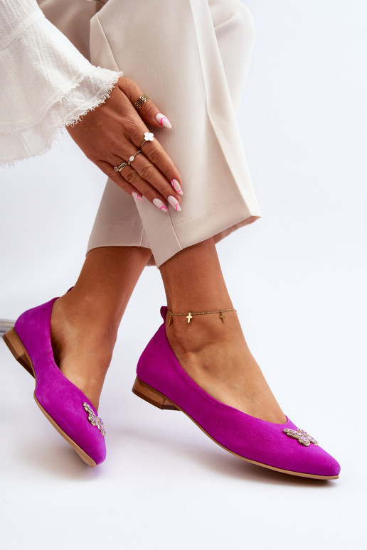 Leather Ballerinas with Zazoo 2885 Gold-White Embellishment Leather Ballerinas with Zazoo 2885 Gold-White Embellishment