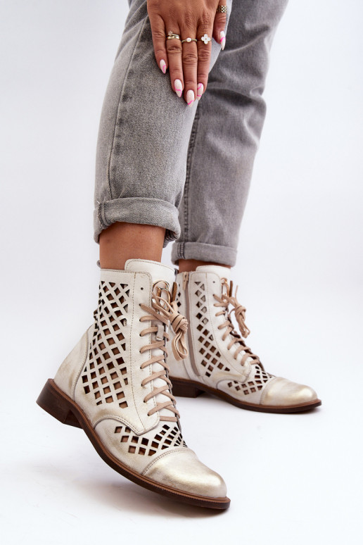 Perforated Leather Boots Zazoo 2695 Gold Distressed Perforated Leather Boots Zazoo 2695 Gold Distressed