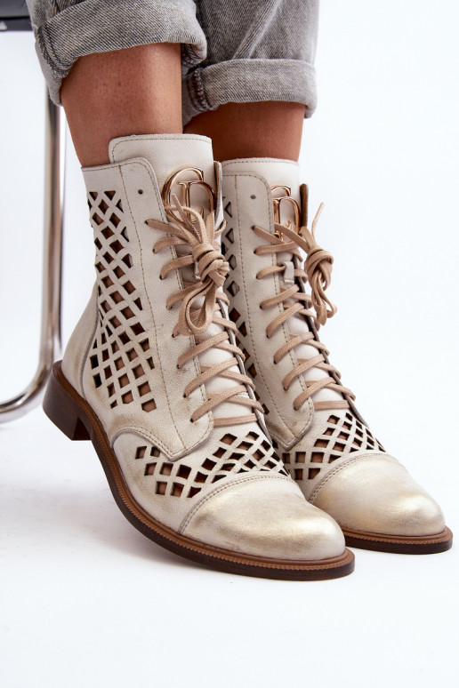 Perforated Leather Boots Zazoo 2695 Gold Distressed Perforated Leather Boots Zazoo 2695 Gold Distressed