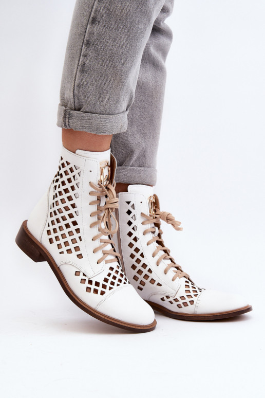 Openwork Leather Boots Zazoo 2695 White Openwork Leather Boots Zazoo 2695 White