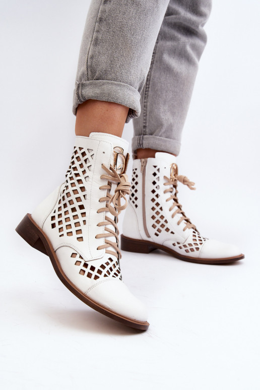 Openwork Leather Boots Zazoo 2695 White Openwork Leather Boots Zazoo 2695 White