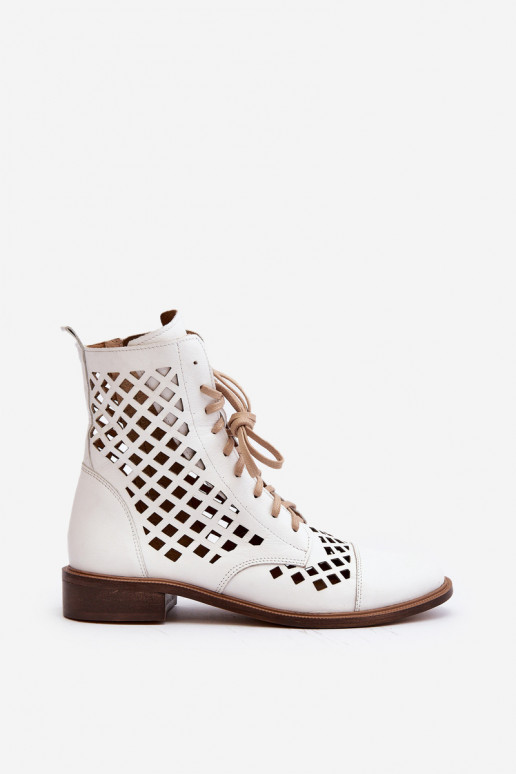 Openwork Leather Boots Zazoo 2695 White Openwork Leather Boots Zazoo 2695 White