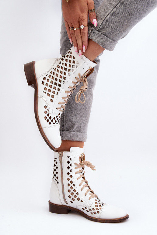 Openwork Leather Boots Zazoo 2695 White Openwork Leather Boots Zazoo 2695 White