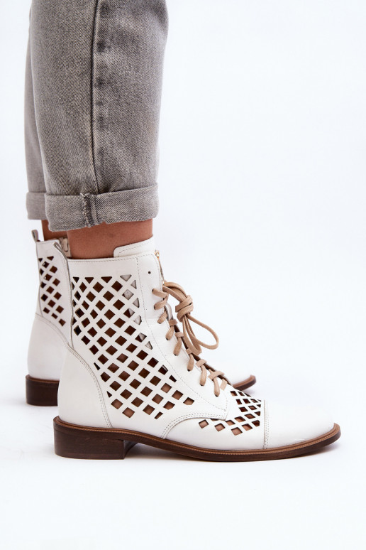 Openwork Leather Boots Zazoo 2695 White Openwork Leather Boots Zazoo 2695 White