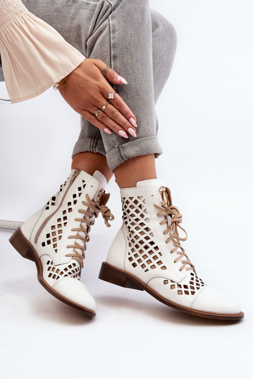 Openwork Leather Boots Zazoo 2695 White Openwork Leather Boots Zazoo 2695 White